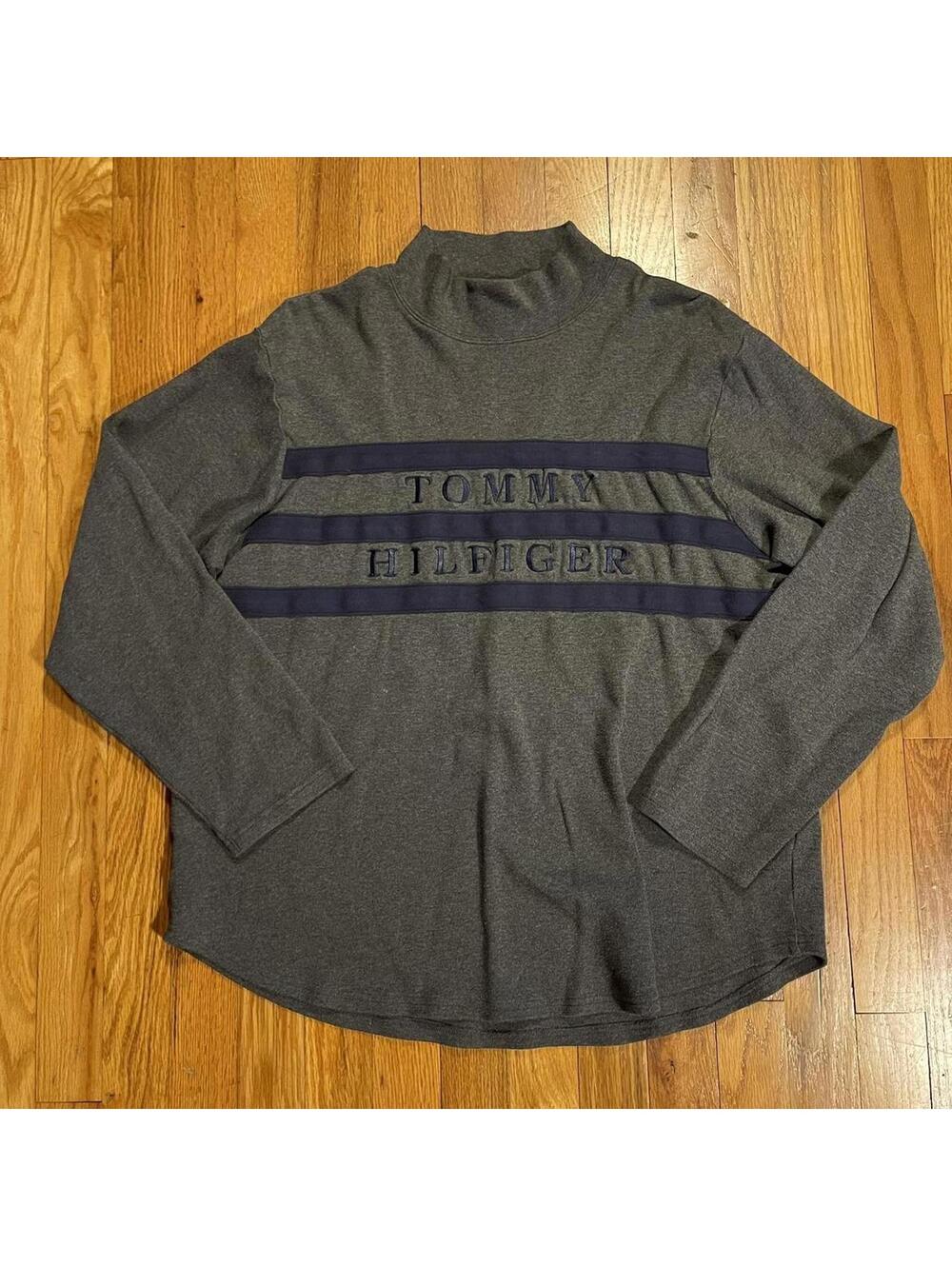 Vintage Tommy Hilfiger Embroidered Mock-neck longsleeve sweater shirt Size XL